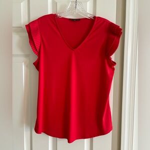 Adrianna Papell flutter sleeve poly crepe top. Red. Medium. Like New.